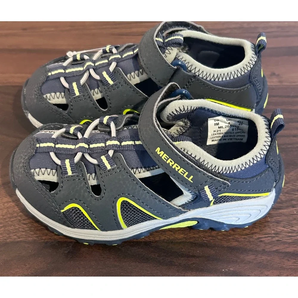 NWOT Merrell Hydro H2O Hiker Kids Navy Lime Leather Hiking Sandal Size 8M Summer